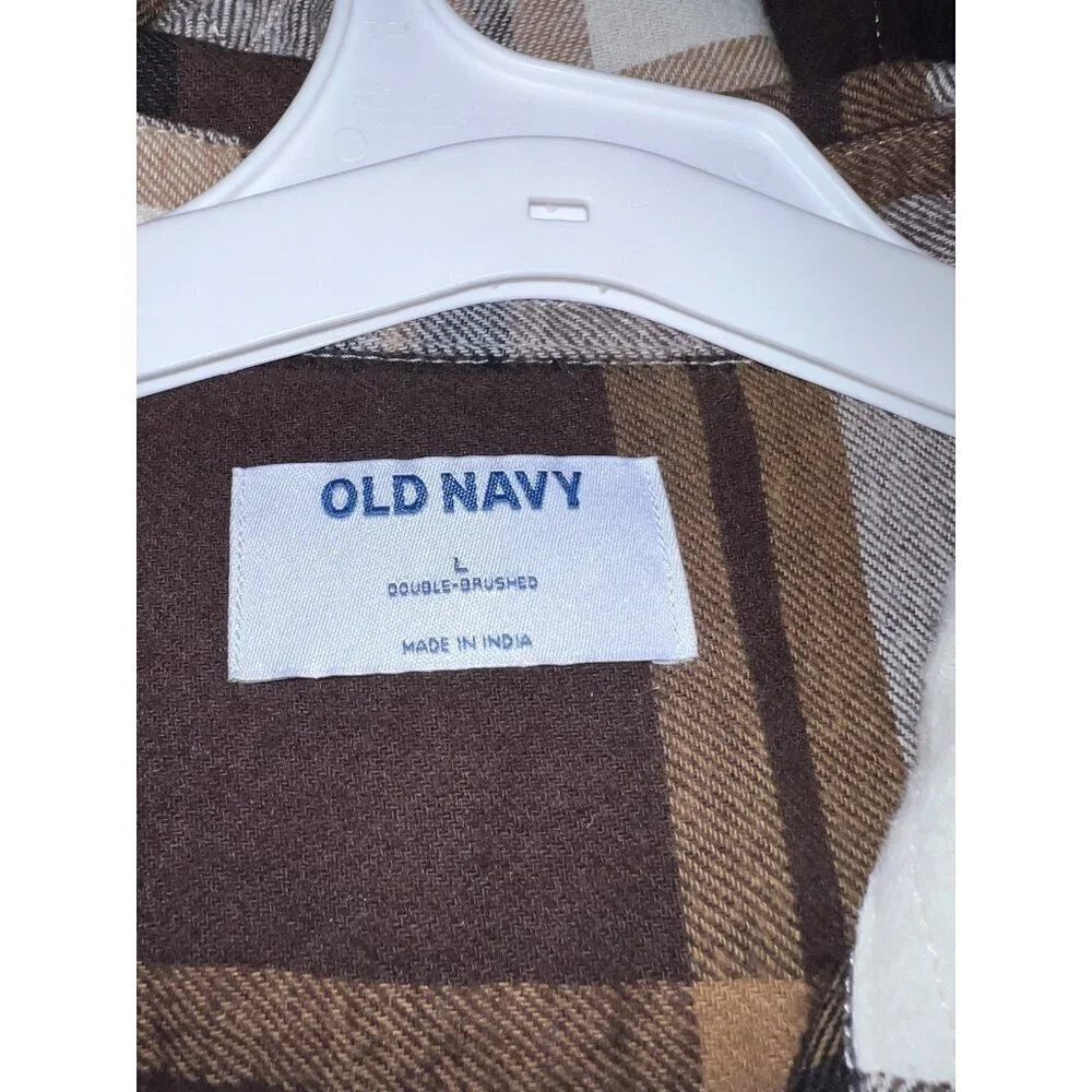 OLD NAVY Double-Brushed Women’s Flannel Plaid Button Long Sleeve Shirt Sz L